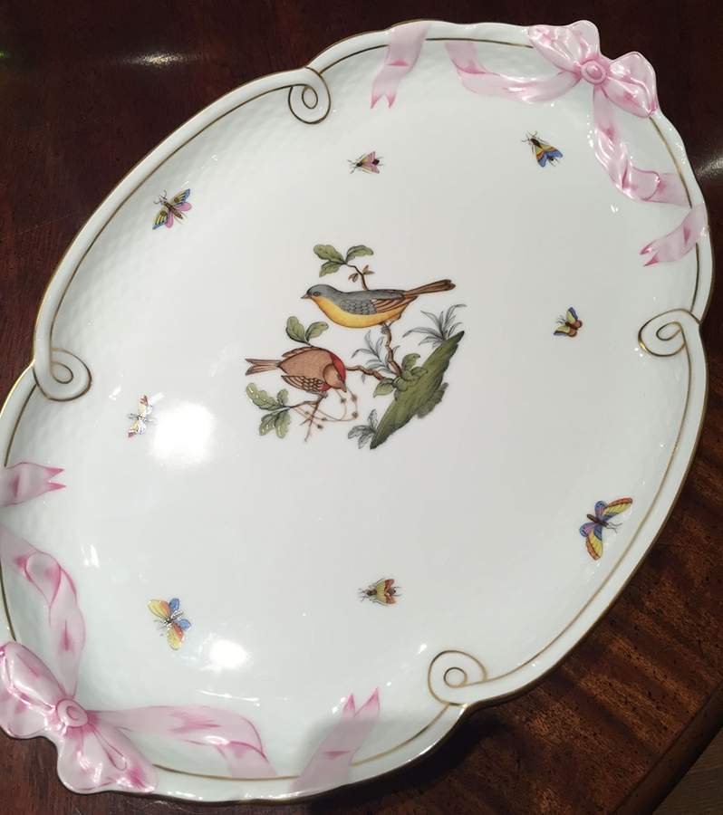 Rothschild Bird (RO) 15" Oval Ribbon Tray by Herend-1