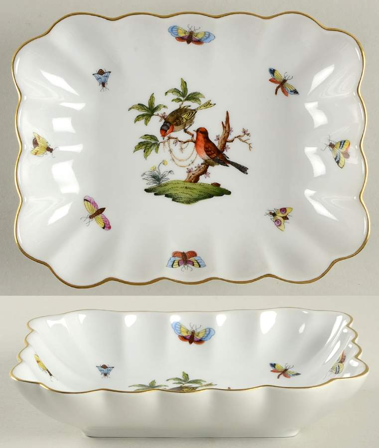 Rothschild Bird (RO) 7" Rectangular Nut Dish by Herend-1