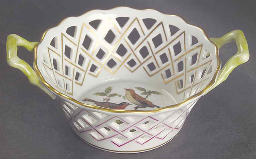 Rothschild Bird (RO) 5" Round Open Weave Basket with Handles by Herend-1