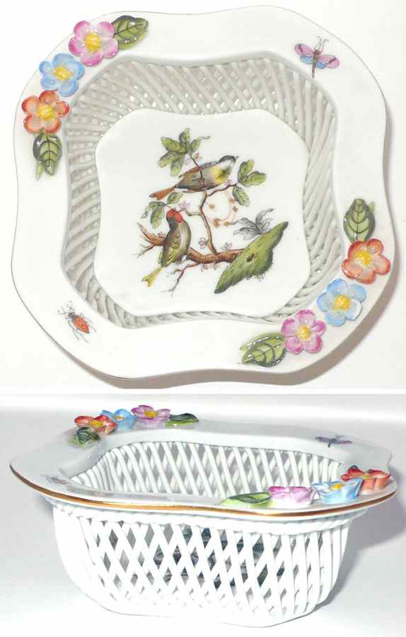 Rothschild Bird (RO) 4" Square Open Weave Basket by Herend-1