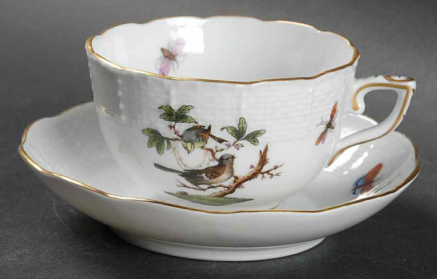 Rothschild Bird (RO) Flat Demitasse Cup & Saucer Set by Herend-1