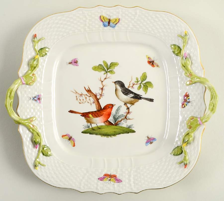 Rothschild Bird (RO) 11" Square Handled Cake Plate by Herend-1