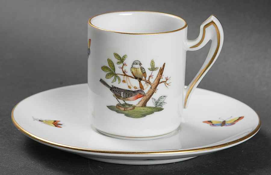 Rothschild Bird (RO) Flat Demitasse Cup & Saucer Set by Herend-1