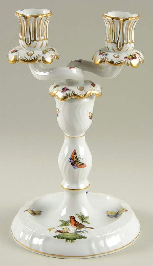 Rothschild Bird (RO) 9" Double Light Candlestick by Herend-1
