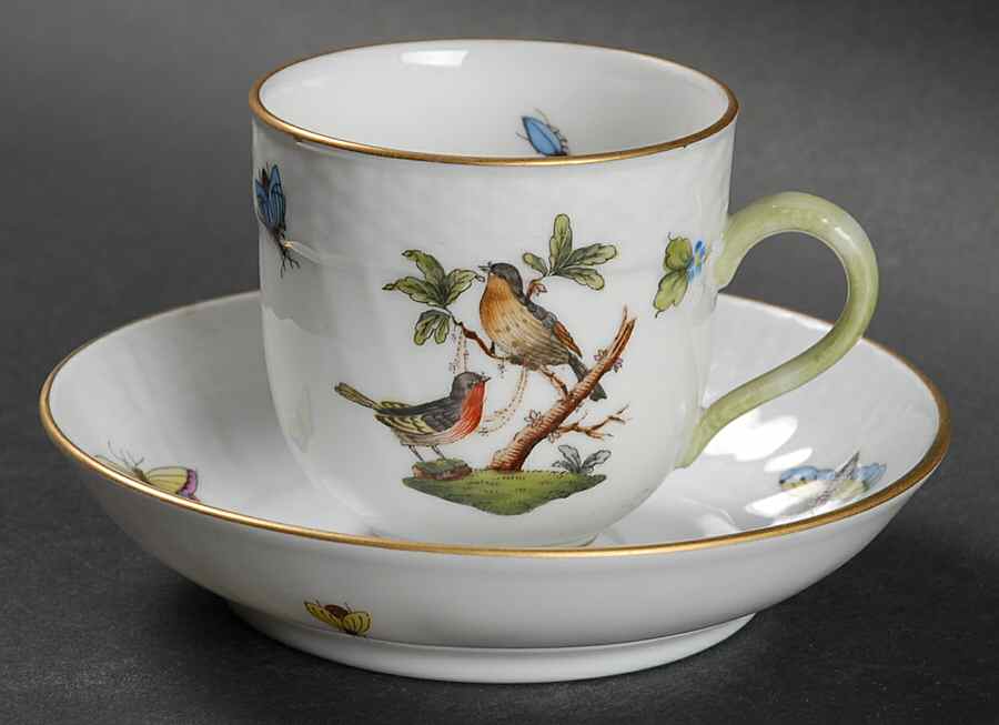 Rothschild Bird (RO) Flat Demitasse Cup & Saucer Set by Herend-1