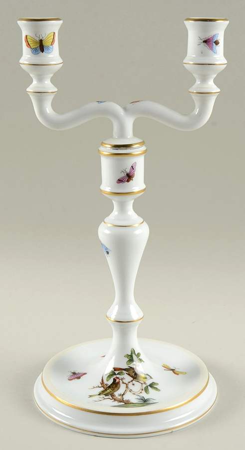 Rothschild Bird (RO) 10" Double Lt Candlestick (Uses a Candle Arm) by Herend-1