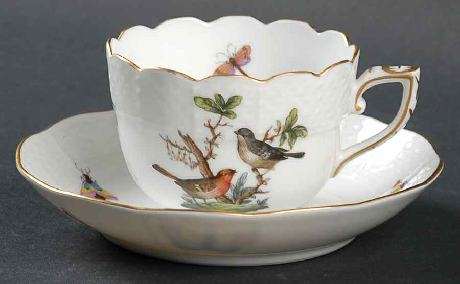 Rothschild Bird (RO) Flat Demitasse Cup & Saucer Set by Herend-1