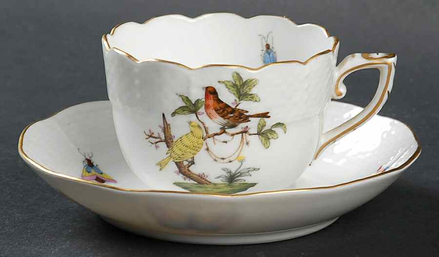 Rothschild Bird (RO) Flat Demitasse Cup & Saucer Set by Herend-1