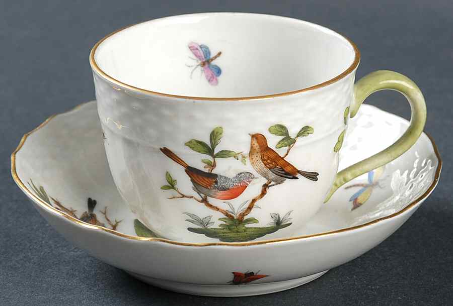 Rothschild Bird (RO) Flat Demitasse Cup & Saucer Set by Herend-1