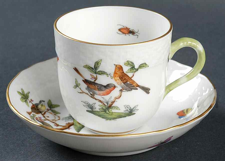 Rothschild Bird (RO) Flat Demitasse Cup & Saucer Set by Herend-1