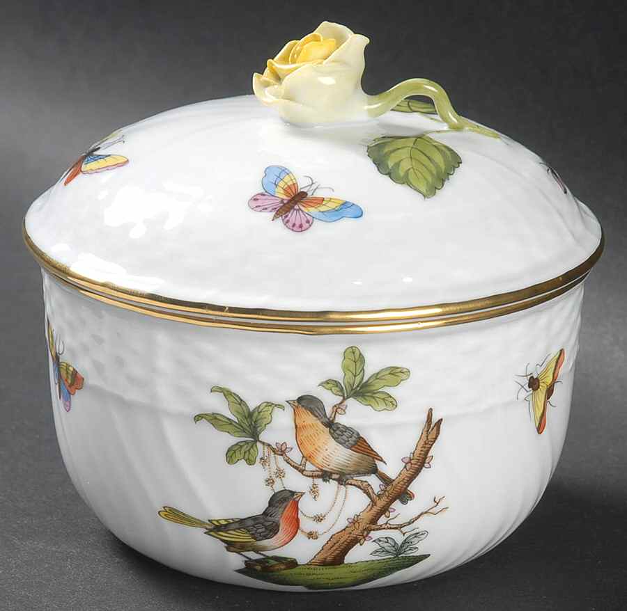 Rothschild Bird (RO) Sugar Bowl & Lid by Herend-1