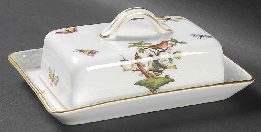 Rothschild Bird (RO) Rectangular Covered Butter by Herend-1