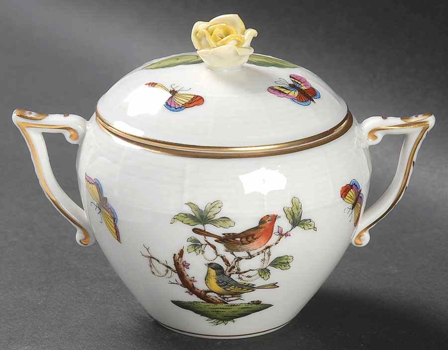 Rothschild Bird (RO) Sugar Bowl & Lid by Herend-1