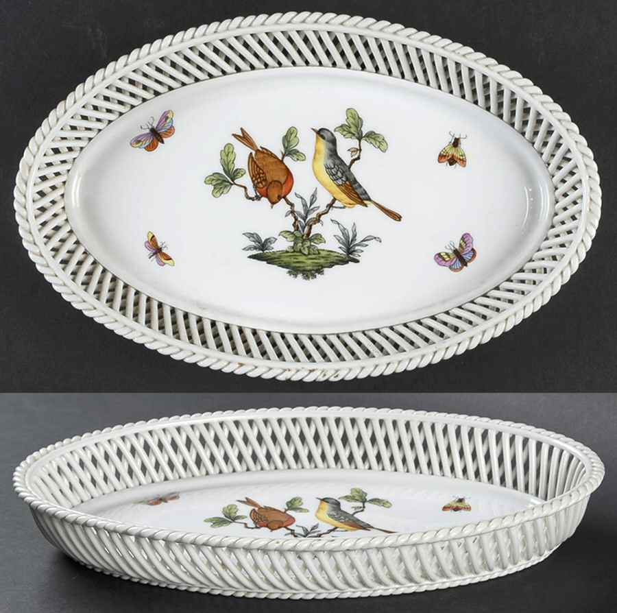 Rothschild Bird (RO) 10" Oval Open Weave Basket by Herend-1