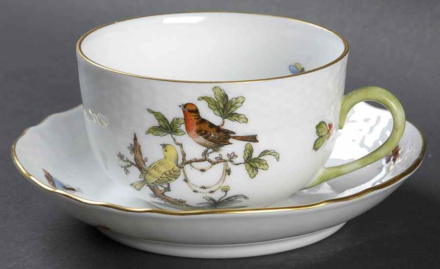 Rothschild Bird (RO) Flat Cup & Saucer Set by Herend-1