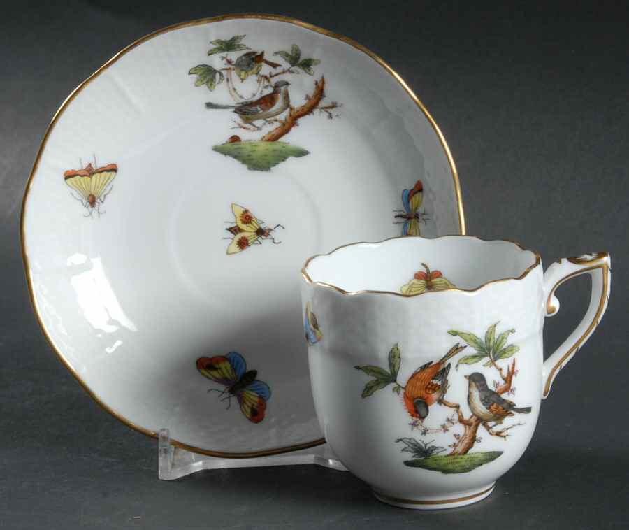 Rothschild Bird (RO) Flat Demitasse Cup & Saucer Set by Herend-1