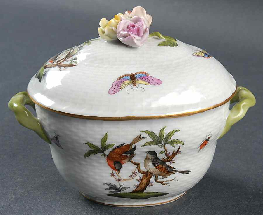 Rothschild Bird (RO) 4" Oval Bon Bon & Lid by Herend-1