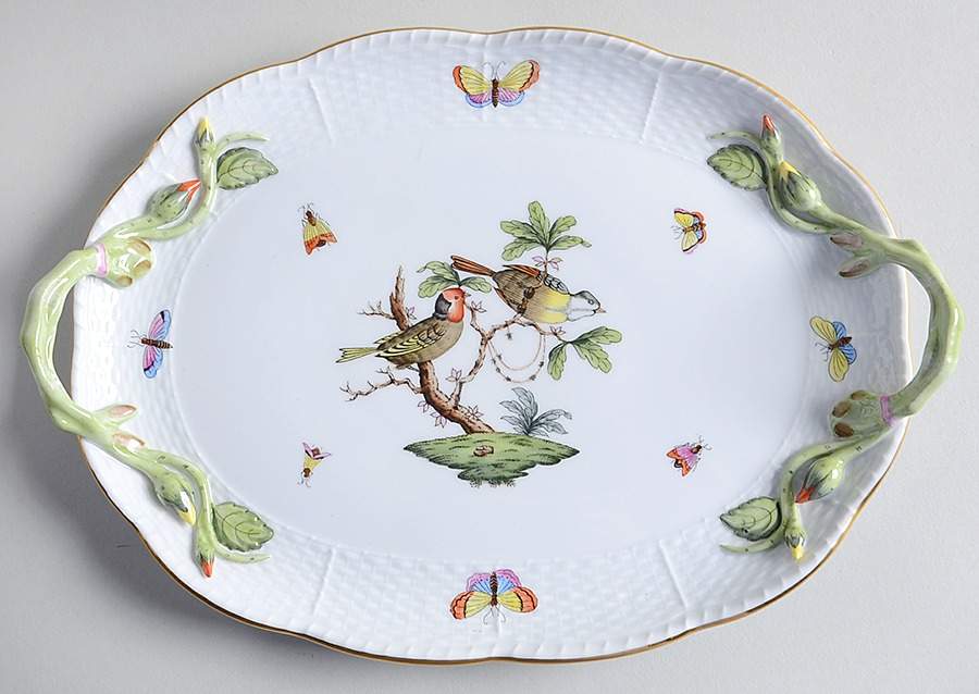 Rothschild Bird (RO) 11" Oval Handled Tray by Herend-1
