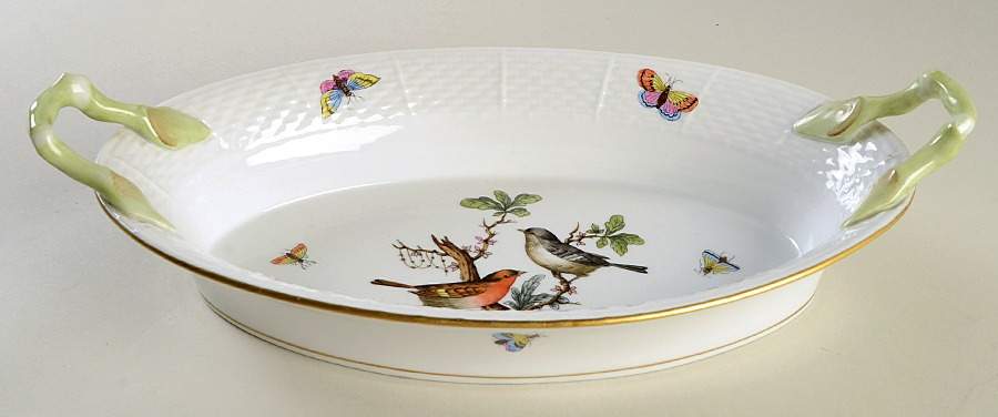 Rothschild Bird (RO) Oval Handled Bread Dish by Herend-1