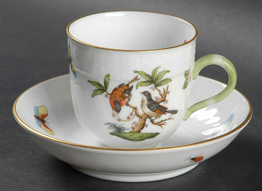 Rothschild Bird (RO) Flat Demitasse Cup & Saucer Set by Herend-1