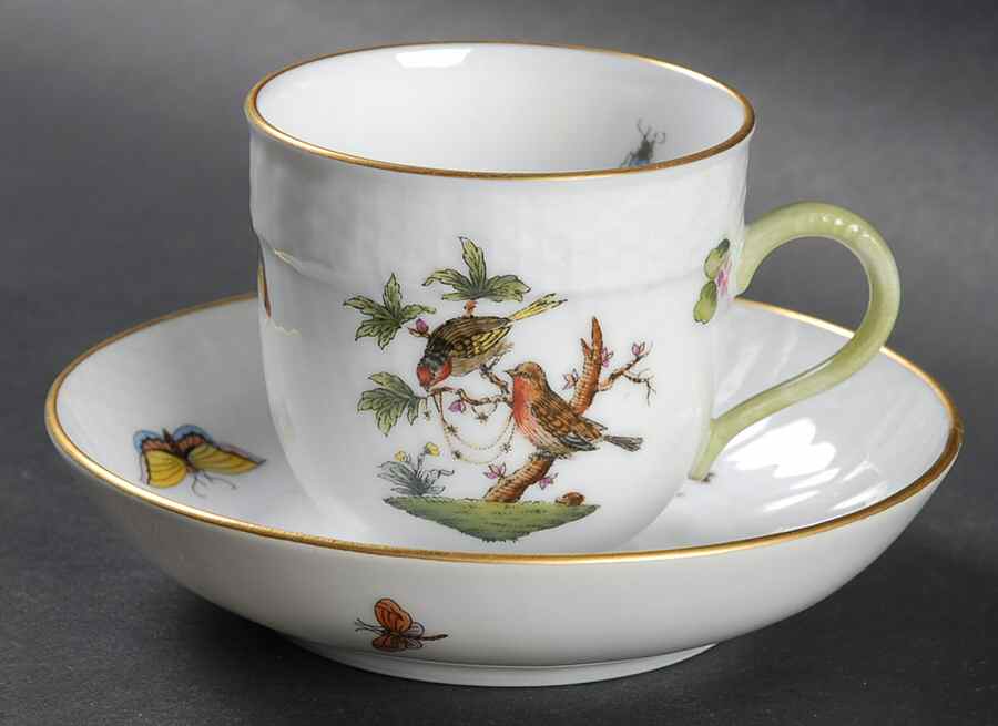 Rothschild Bird (RO) Flat Demitasse Cup & Saucer Set by Herend-1