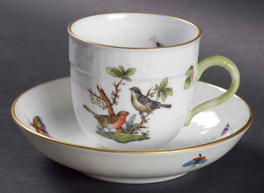Rothschild Bird (RO) Flat Demitasse Cup & Saucer Set by Herend-1
