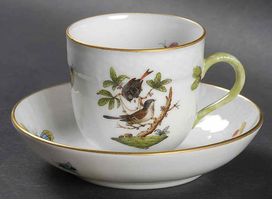 Rothschild Bird (RO) Flat Demitasse Cup & Saucer Set by Herend-1