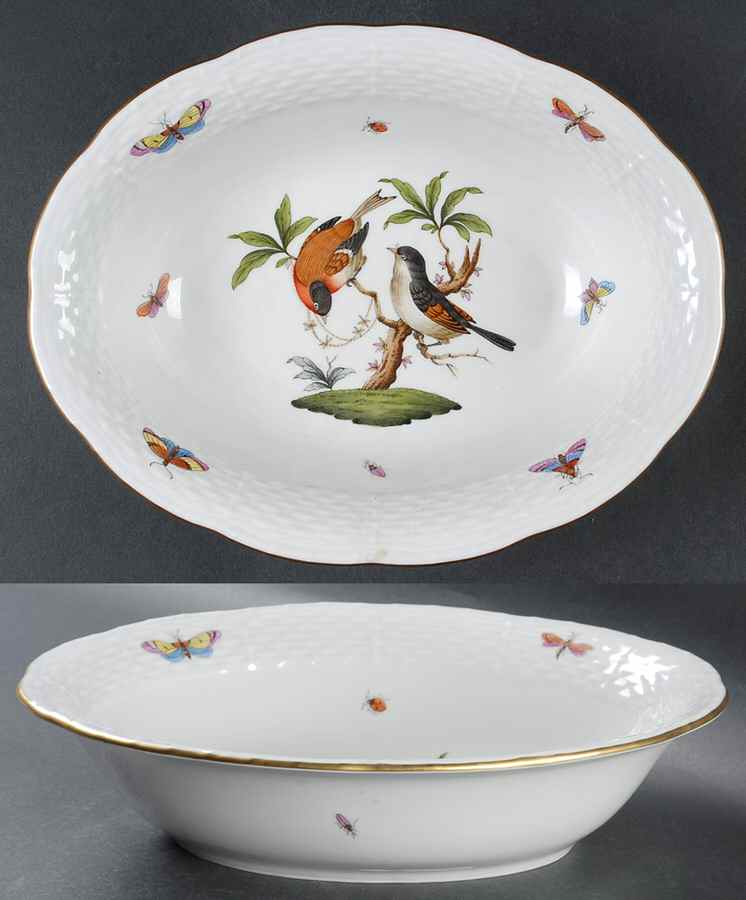 Rothschild Bird (RO) 10" Oval Vegetable Bowl by Herend-1