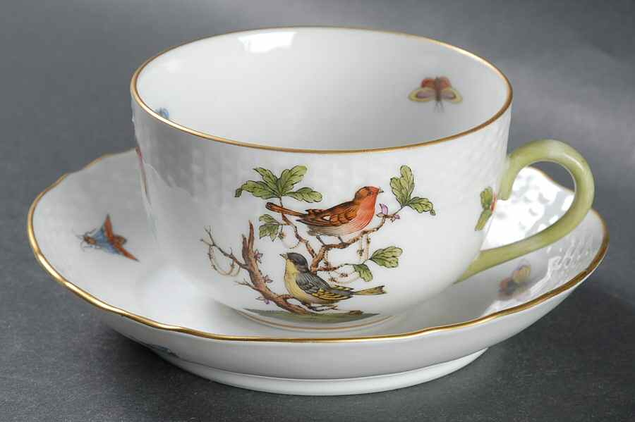 Rothschild Bird (RO) Flat Cup & Saucer Set by Herend-1