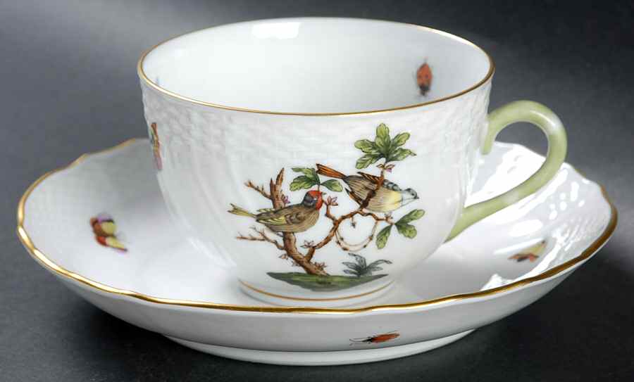 Rothschild Bird (RO) Flat Cup & Saucer Set by Herend-1