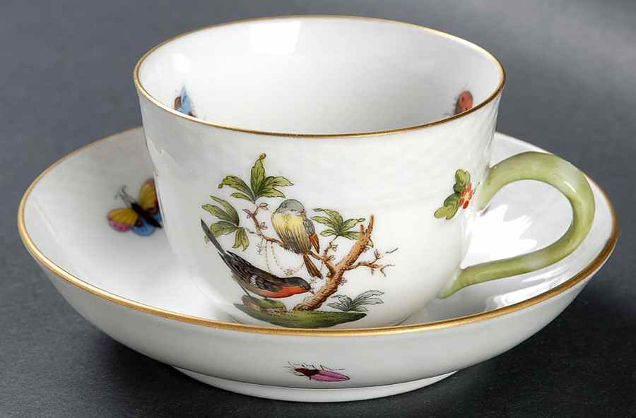 Rothschild Bird (RO) Flat Demitasse Cup & Saucer Set by Herend-1
