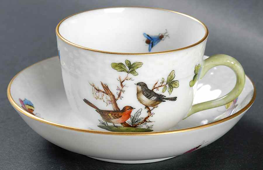 Rothschild Bird (RO) Flat Demitasse Cup & Saucer Set by Herend-1