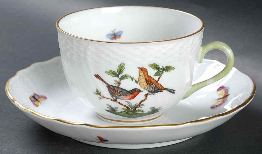 Rothschild Bird (RO) Flat Cup & Saucer Set by Herend-1