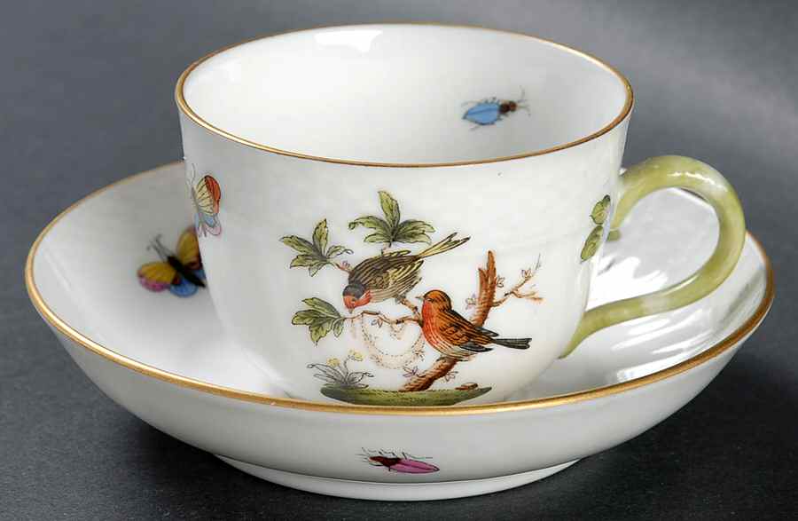 Rothschild Bird (RO) Flat Demitasse Cup & Saucer Set by Herend-1