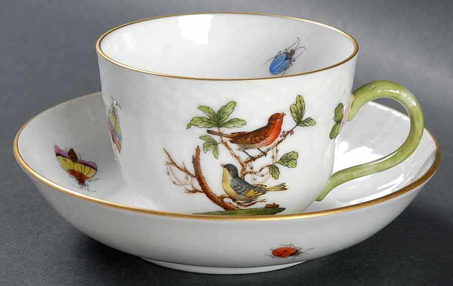 Rothschild Bird (RO) Flat Demitasse Cup & Saucer Set by Herend-1