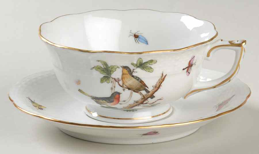 Rothschild Bird (RO) Footed Cup & Saucer Set by Herend-1