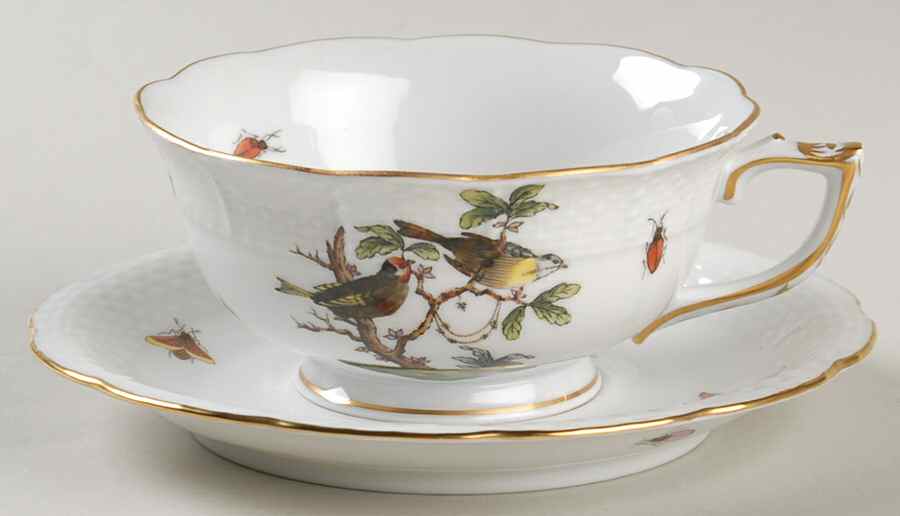 Rothschild Bird (RO) Footed Cup & Saucer Set by Herend-1