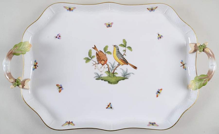 Rothschild Bird (RO) 18" Rectangular Handled Tray by Herend-1