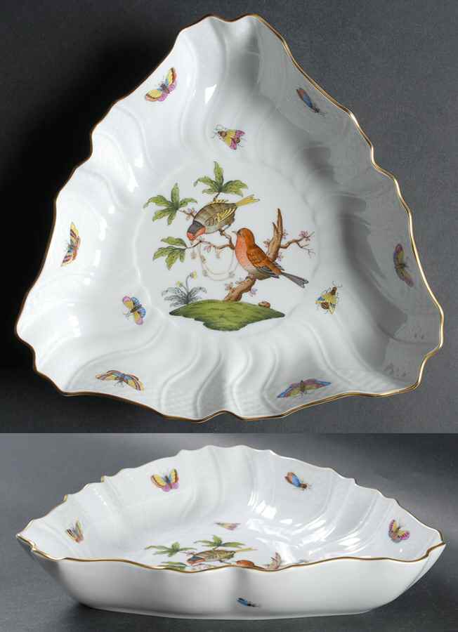 Rothschild Bird (RO) 10" Triangular Vegetable Bowl by Herend-1
