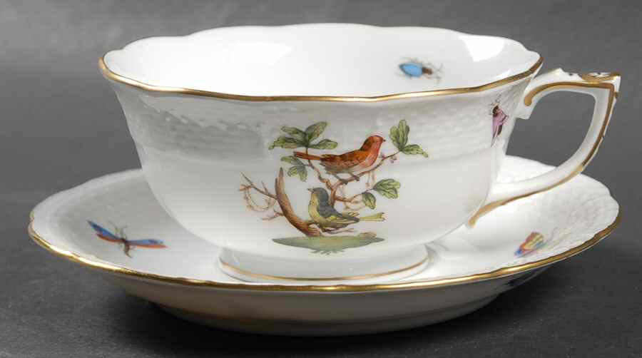 Rothschild Bird (RO) Footed Cup & Saucer Set by Herend-1