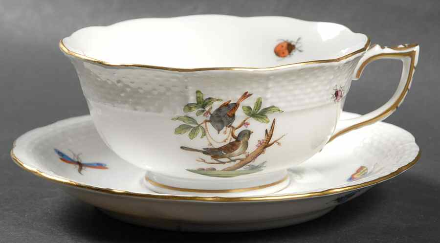 Rothschild Bird (RO) Footed Cup & Saucer Set by Herend-1