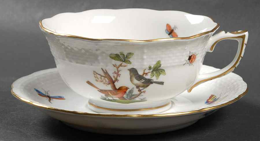Rothschild Bird (RO) Footed Cup & Saucer Set by Herend-1