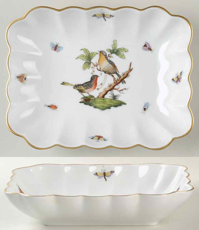 Rothschild Bird (RO) 7" Rectangular Nut Dish by Herend-1