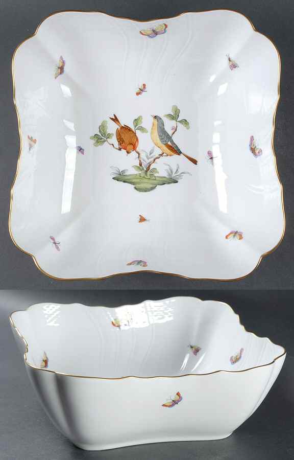 Rothschild Bird (RO) 10" Square Salad Serving Bowl by Herend-1