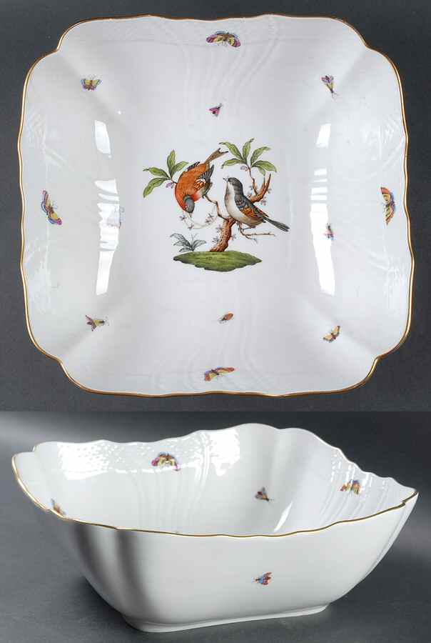 Rothschild Bird (RO) 10" Square Salad Serving Bowl by Herend-1
