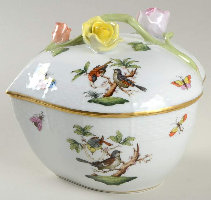 Rothschild Bird (RO) Heart Shape Box & Lid by Herend-1