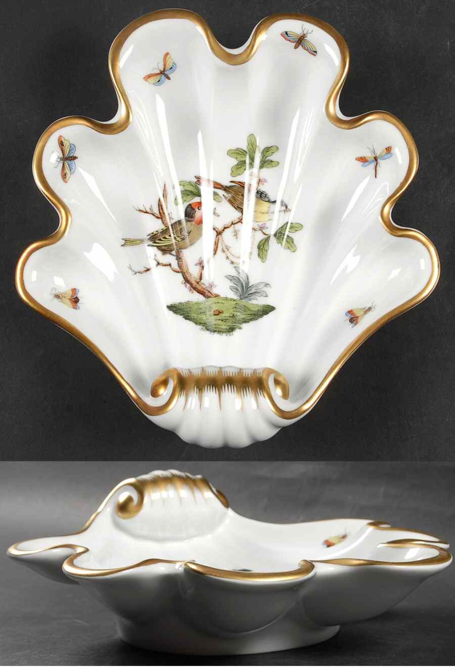 Rothschild Bird (RO) 9" Shell Shaped Dish by Herend-1