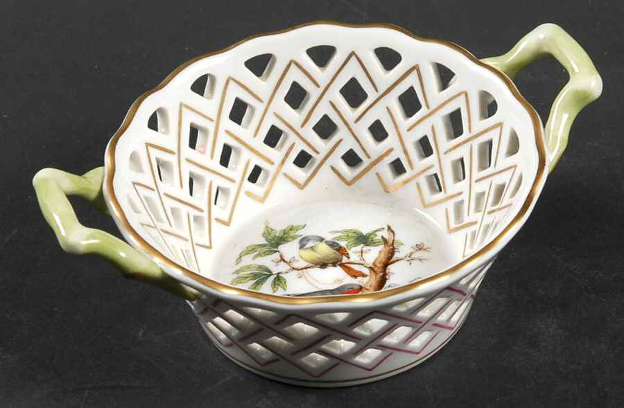 Rothschild Bird (RO) 5" Round Open Weave Basket with Handles by Herend-1