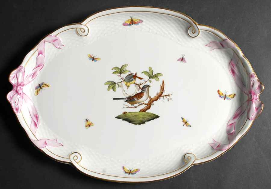 Rothschild Bird (RO) 15" Oval Ribbon Tray by Herend-1