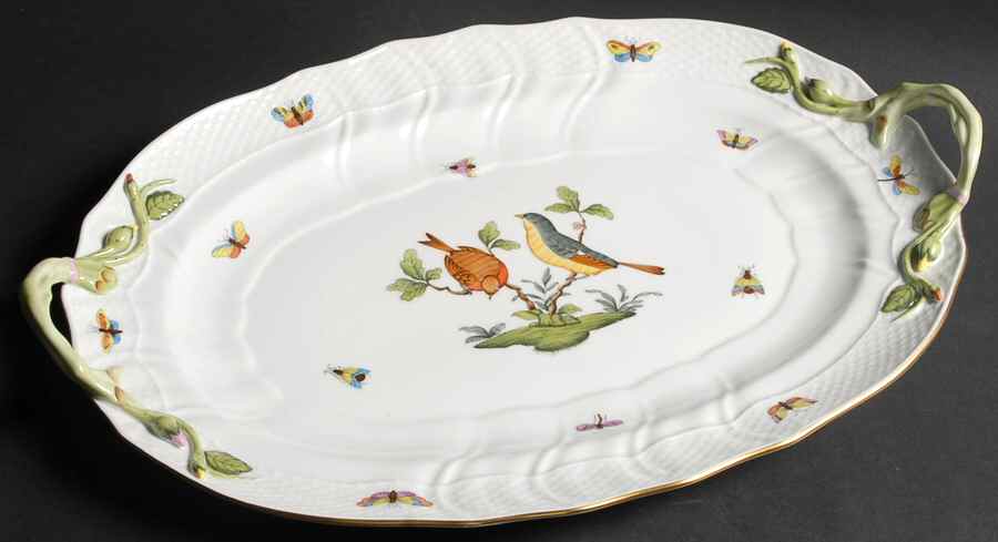 Rothschild Bird (RO) 15" Oval Handled Platter by Herend-1